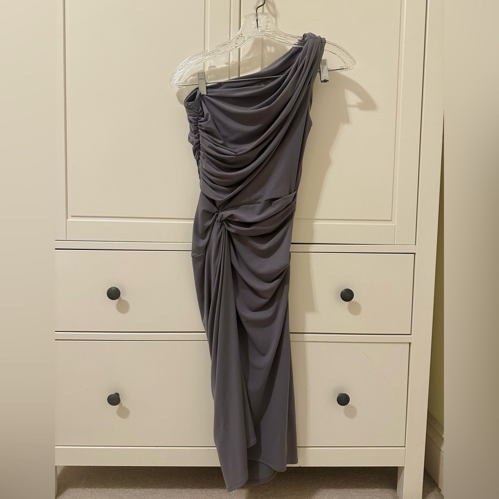 Maggy London one-shoulder grey long bodycon dress